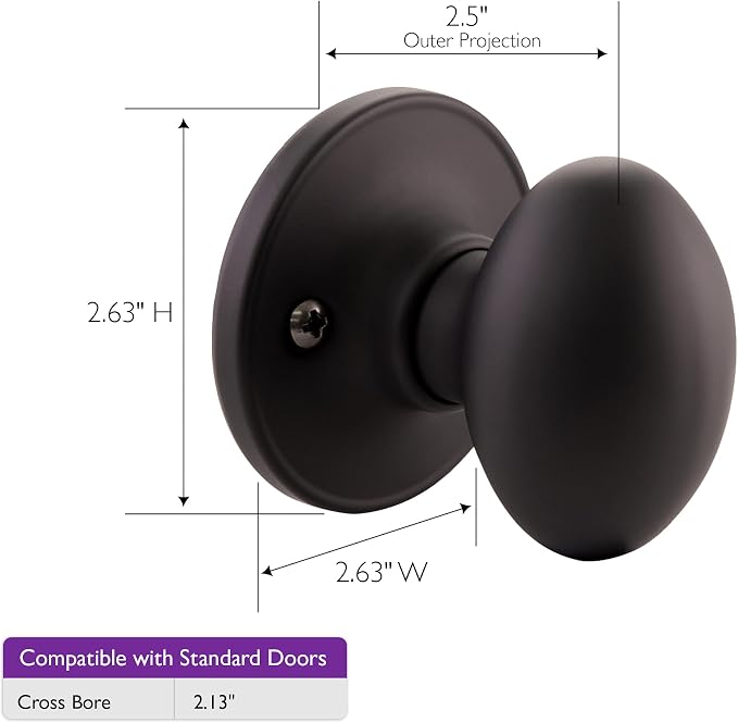 Design House Egg Dummy Door Knob, One-Sided Non-Turning Decorative Door Knob for Closet and French Doors, Matte Black, 779165 | Surface, Traditional, Brass, Hardware, 779165