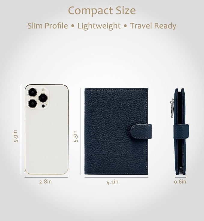 RFID Blocking Leather Passport Holders for Travel Women & Men | Slim Passport Wallet for Womens with Card Slots, Zippered Coins Pocket and Cash Holder, Gift Box Ready (Sapphire Blue)