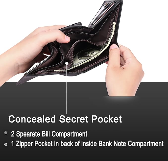 Men's Wallet Genuine Leather Trifold Wallet With ID Window