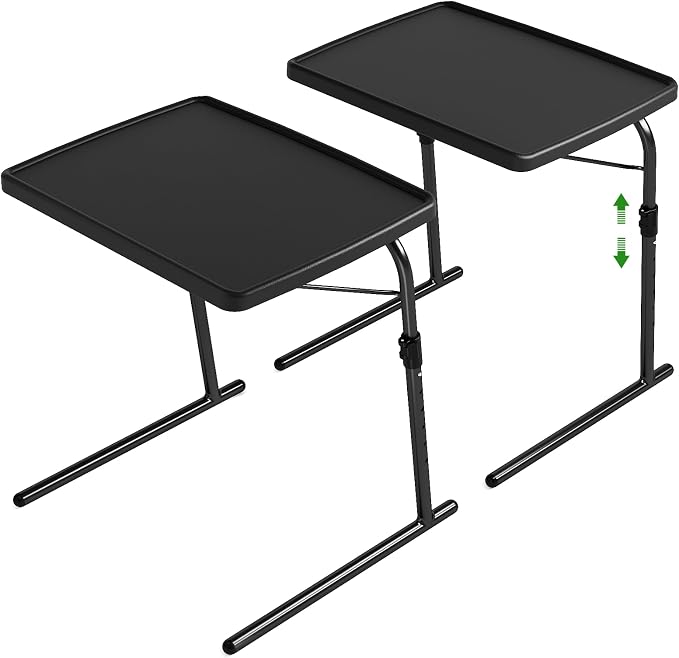 2PK TV Tray Table, Max Folding TV Dinner Tray w/6 Height & 3 Tilt Angle, Adjustable TV Trays for Eating on Couch, Large Size Foldable Couch Laptop Table, Black, 16.9 x 22 x 29.1inch, 110lbs