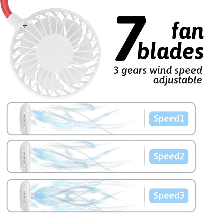 Haomaomao Portable Neck Fan 2500 mAh Rechargeable USB Hands-Free Mini Face Cooling Personal Double Headed Rotatable Small Fan for Working Office Reading Traveling Outdoor Sport