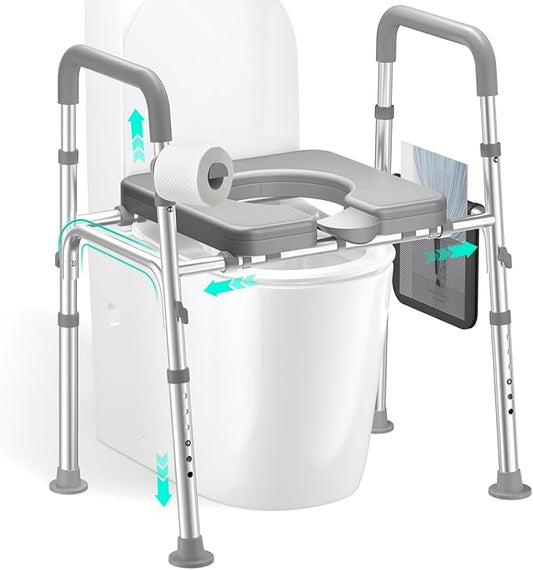 HOMEAL Raised Toilet Seat Riser with Handles for Seniors, 450LBS Heavy-Duty 3in1 Commode Chair for Disabled & Patients with Reinforced Frame & Protective Deflector, Built for Safety & Clean
