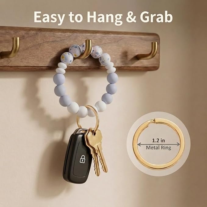 BIHRTC Key Ring Bracelet Car Keychain Holder Wristlet Silicone Women Beaded Bangle Chains