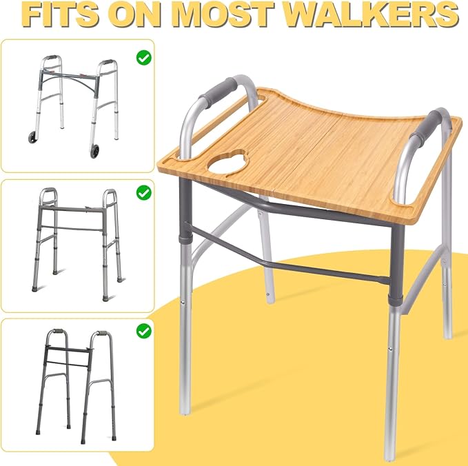 Walker Tray for Seniors, Lightweight, Foldable with Cup Holder | Tray for Folding Walker Accessories for Elderly Fits Most Standard Walkers, Portable 21.5"x15" Surface for Dining&Traveling