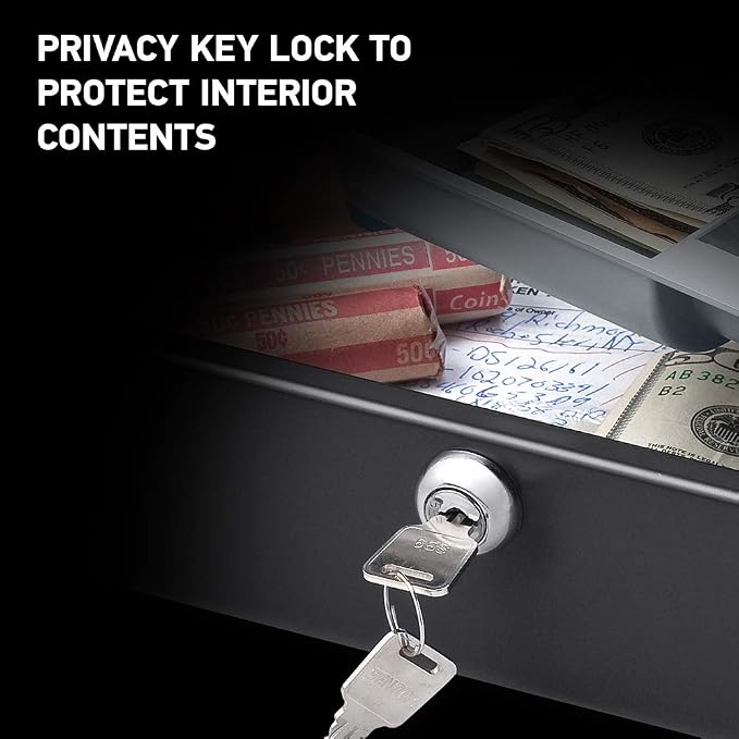 SentrySafe Black Money Saving Box with Cash Tray and Key Lock, Portable Safe Box with Carrying Handle, 0.21 Cubic Feet, 3.75 x 12 x 9.3 Inches, CB-12, (Pack of 3)