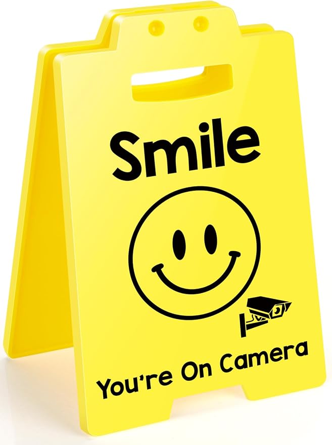 MBL Video Surveillance Camera Sign - Smile You're On Camera Small Fun Gag Signs for Office Business Stores Restaurants Public Libraries Security