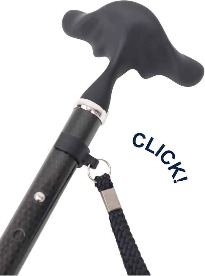 KMINA Folding Cane for Men and Women (Carbon Fiber), Soft Grip, Adjustable Height, Lightweight, Black, PRO Model