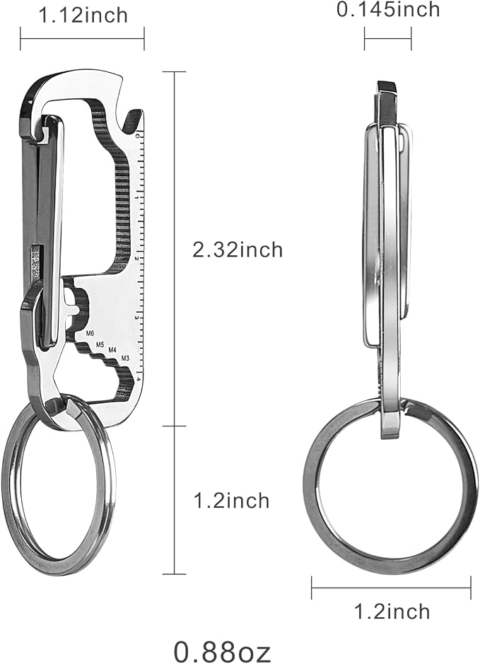 Carabiner Keychain with Bottle Opener for Men, Stainless Steel Carabiner Clip for Car Keys Holder, Mini Multitool Key Chain Clip for Belt Hook, Heavy Duty Key Ring Clip