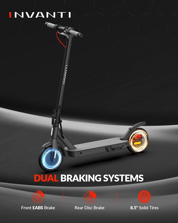 INVANTI E30 Adult Electric Scooter, Max 20Miles & 18 MPH, 350W Motor, Turn Signals, Smart APP, 8.5" Solid Tires, Foldable Commuter Electric Scooter for Adult with Rear Suspension and Dual Brakes