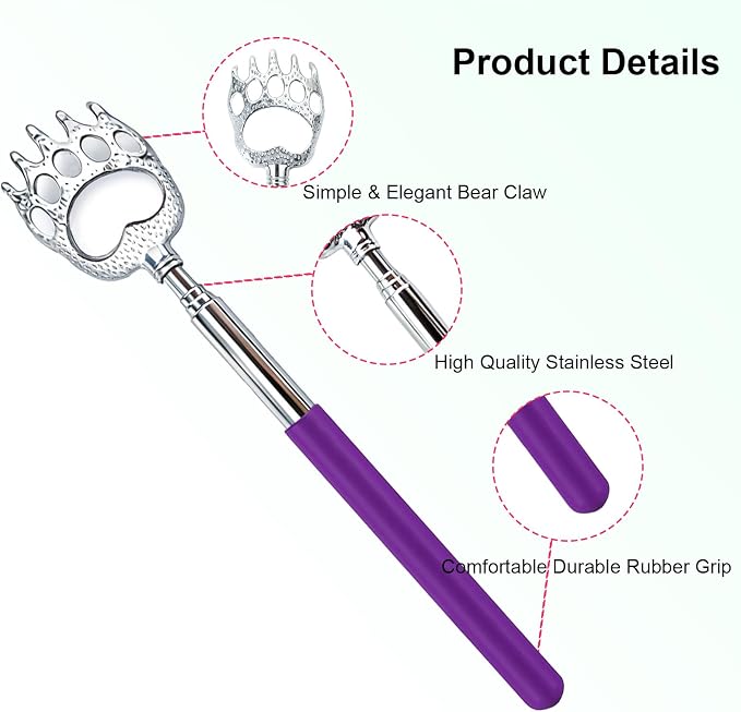 6 Pcs Back Scratcher Extendable,Metal Bear Claws Back Scratchers | Backscratche for Men, Women,Adults,Christmas Stocking Stuffers (Purple)