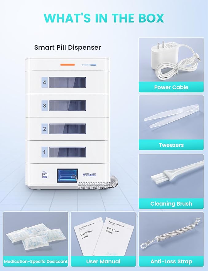 42-Day(1X) Automatic Pill Dispenser (Expandable Tray) – App & On-Device Setup by Family, LCD Display, Digital Lock, Sound & Light Alerts –Safe Medication Organizer for Dementia Seniors (3-Tray, White)
