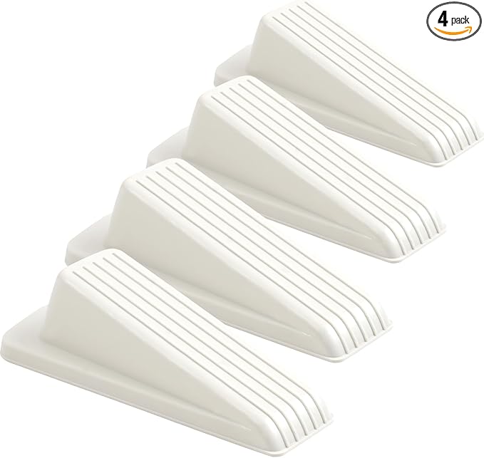 4 Pack Door Stoppers for Bottom of Door, White 4.8x2.2x1.3in Door Stops, Rubber Door Stopper Wedge, Sturdy Stackable Door Stops for Floor