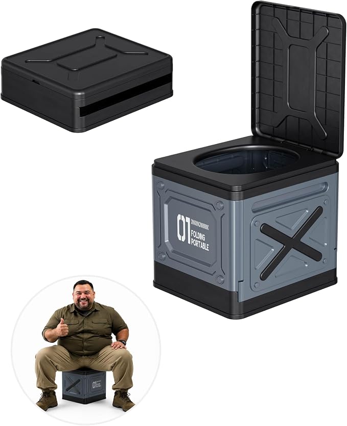 Portable Camping Toilet for Adults, Foldable Travel Toilet with Lid, Compact Car Toilet for Camping, Road Trips, RV, Hiking and Emergency Use, Outdoor Travel Potty, Easy to Store and Carry