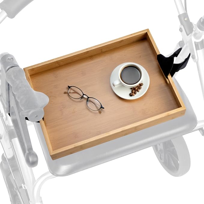 Rollator Tray Table with 2pcs Straps,15.7x11.4" Bamboo Walker Tray | 15.7x11.4" Portable Multipurpose Bamboo Walker Tray for Eating, Crafts, Laptops Medical Equipment Accessories,Walker Table