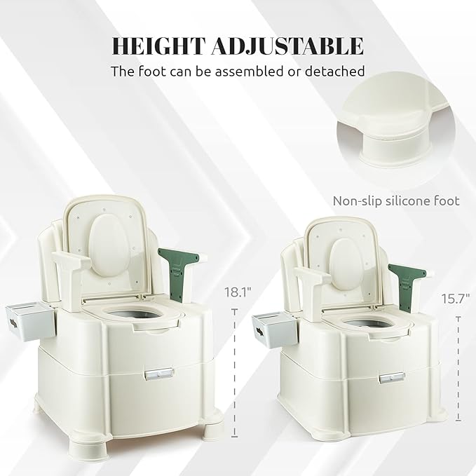 Bedside Commode, Portable Toilet for Adults, Commode Chair for Toilet with Arms, Height Adjustable, 2 Toilets and Induction Night Light, Potty Chair for Elderly and Disabled