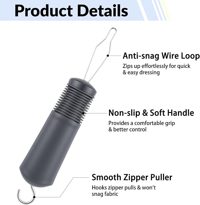 Button Hook with Zipper Pull,2 Pack Button Fastener Helper Assist Hook Tool, One Handed Adaptive Equipment Gadgets, Shirt Dressing Aid Tool for Seniors Elderly Arthritis (Black + Grey)