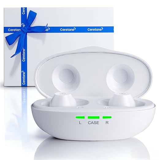 Ceretone OTC Hearing Aids Rechargeable for Seniors with Intricon® Digital Chip, 6 Levels & 4 Modes,Auto Turn On&Off, Noise Reduction, Great Gift, White