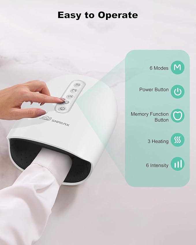 Snailax Cordless Hand Massager with Heat and Compression, 6 Levels Finger & Palm Pressure for Arthritis, Carpal Tunnel & Numbness, Ideal Gift for Women/Men - Rechargeable