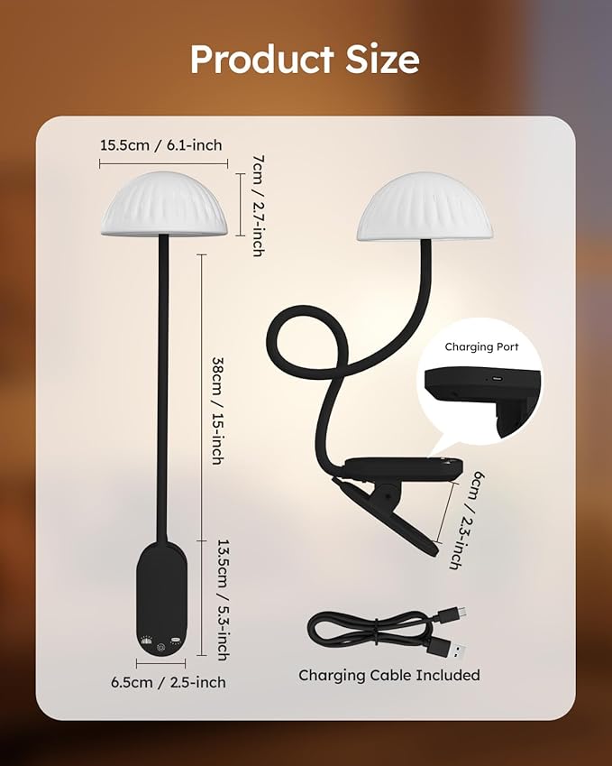 Cordless Clip On Lamp, Touch Control Desk Lamp with RGB Ambient Mode & 3000K–6000K, Rechargeable Dimmable Book Reading Light with Flexible Arm Sturdy Clamp On Table Bedside Headboard, Battery Operated