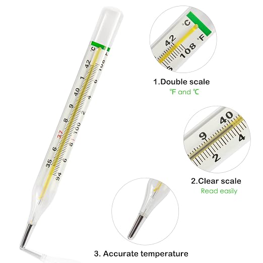 ℃&℉ Mercury Free Thermometer for Armpit 2PCS - Clinical Glass Temperature Test for Fever -Classic Non Digital Thermometer for Adults - Accurate Easy Reading by HARIKA LIFE