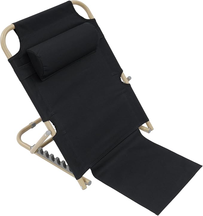 PERFERATE Bed Backrest Support Portable Bed Chair 7 Gears Adjustable Lifting Beds Backrest Folding Reading Chair with Pillow for Elderly Back Neck Lumbar Support, Beach Comfy Travel (Black)