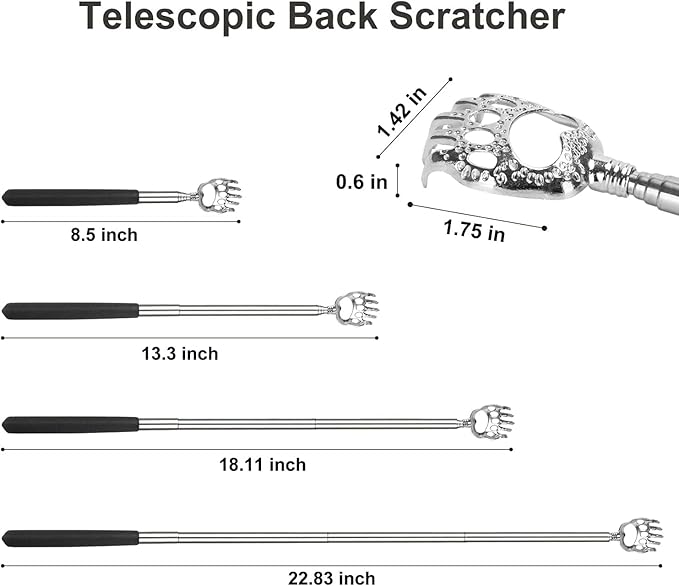 Back Scratcher Bear Claw, Stocking Stuffers Gifts for Men Women Adults, Telescopic Back Scalp Scratchers Massager with Soft Rubber Handles Portable Hand Massage Tool Both Human and Pets (6Pack)