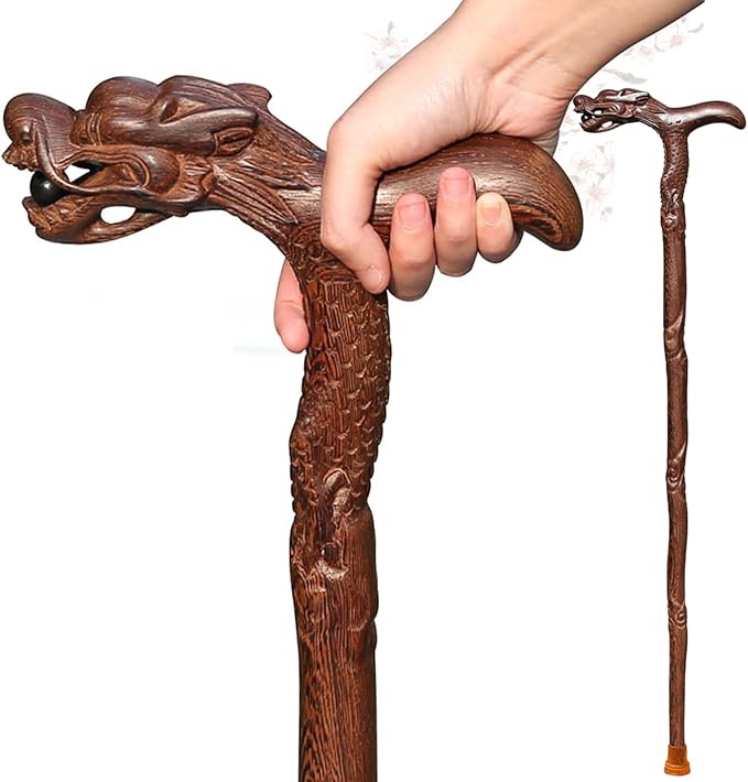 Dragon Canes for Men, Handmade Wooden Walking Canes for Men Women,Heavy Duty Up to 500 Pounds,Exquisite Natural Wood Carved Walking Ergonomic Stick