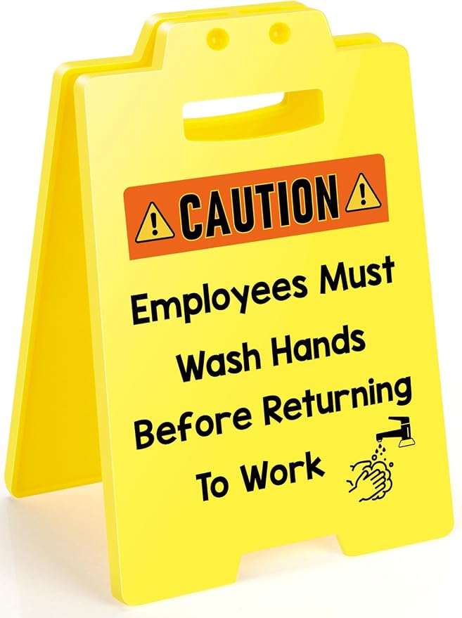 MBL Warning Sign for Wash Hands - Small Mini Desktop Reminder Signs White Elephant Stocking Stuffers Christmas Xmas Holiday Gifts for Office Business Restaurant Salons Hotel Motel Rest Stops