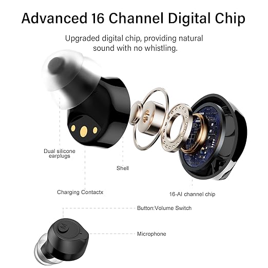 Hearing Aid, Hearing aids for Seniors Rechargeable Bluetooth Hearing Aid (Not Amplifiers) for Mild to Moderate Hearing Loss Seniors and Adults with 16-Channe Noise Reduction Bluetooth Enabled Calls