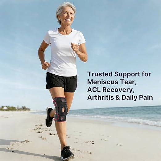 Fit Geno Hinged Knee Brace for Women: Adjustable Knee Brace with Side Stabilizers - Breathable Compression for Meniscus Tear, Arthritis, Knee Pain Relief, Injury Recovery, Running, Sports (Medium)