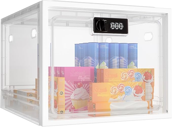 Medicine Box with Combination Lock,Lock boxes for Medication Safe Storage Cabinet, Large Lockable Locker for Food,Snacks,Phone Jail,Refrigerator Container,Marker Organizer Safety Lockbox (Clear White)
