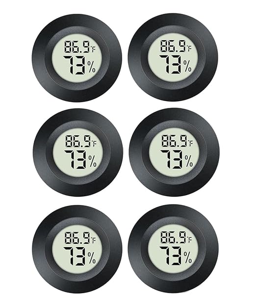 JEDEW 6 Pack Hygrometer Thermometer Digital Humidity Meter Indoor/Outdoor Humidity Monitor Reptile Thermometer for Greenhouse Humidors Terrarium Jars ℉/ ℃(6)