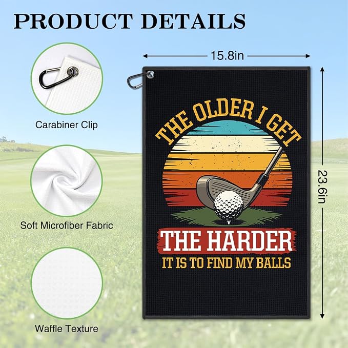 The Older I Get The Harder It is Golf Towel, Funny Golf Bag Towel with Clip for Men, Retro Golfing Accessories for Men, Father Day Retirement Gifts for Golfer Fan, Golfing Gifts for Dad Grandpa