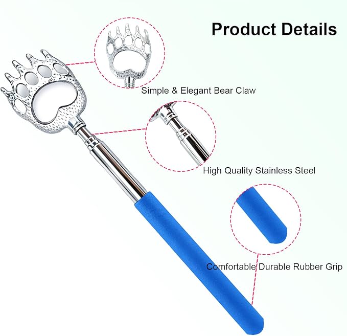 6 Pcs Back Scratcher Extendable,Metal Bear Claws Back Scratchers | Backscratche for Men, Women,Adults,Christmas Stocking Stuffers (Blue)