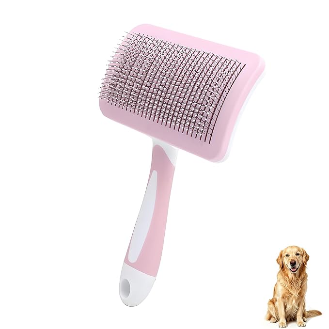 Self-Cleaning Slicker Dog Brush for Large Long-Haired Breeds | One-Click Hair Removal , Ergonomic Grip , Pet Grooming Tool