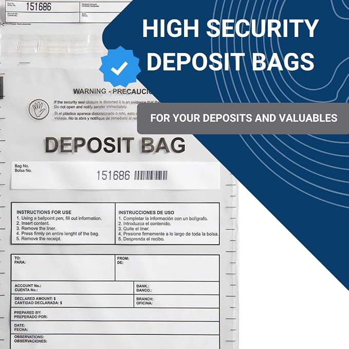 Clear Plastic Deposit Bags 9"x12" | Secure Bank Deposits, Cash Handling or Safe Currency Transportation | Sequential Barcodes | Tamper-Evident | Tear-Off Receipt for Security | 100-Pack