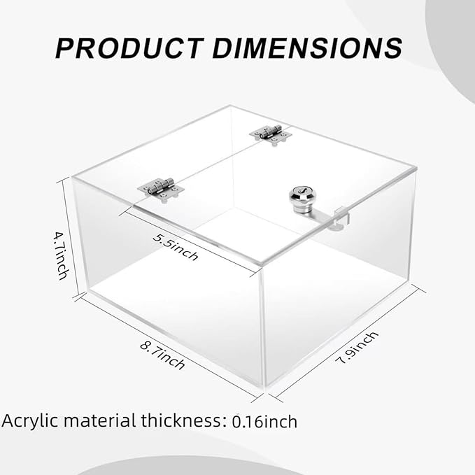 Large Clear Lock Box - 8.7×7.9×4.7 Inches Acrylic Display Case with Lock, Transparent Lockbox with Keys for Secure Storage & Showcase