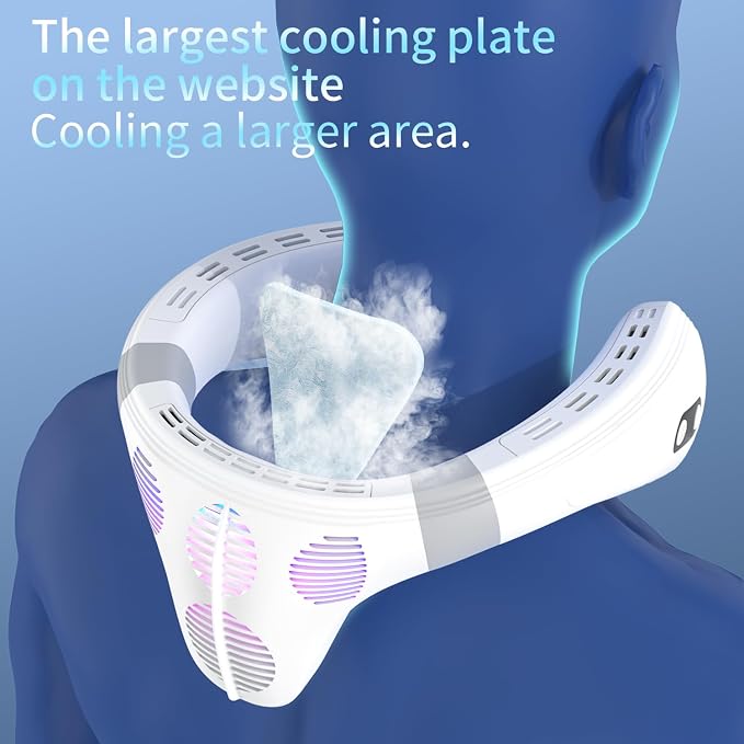 Neck Fan Back-Windy 6000mAh with Cooling Plate Bladeless Portable | Cold Compress Thermo-Electric Cooler Rechargeable Holiday Essentials for Women Men Outdoor Camping Gardening Walking(White)