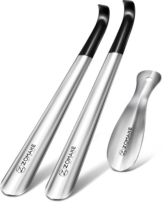 ZOMAKE Shoe Horn Long Handle for Seniors Men Women,Metal Long Shoehorn for Boots,16.5" Shoe Spoon Helper