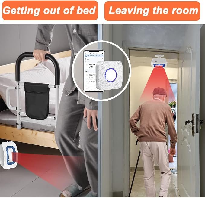 WiFi Smart Bed Sensor Alarm and Fall Prevention for Elderly/Adults/Seniors, Dementia,Wireless Caregiver Motion Sensor Alarm with App (only Supports 2.4GHz WiFi)