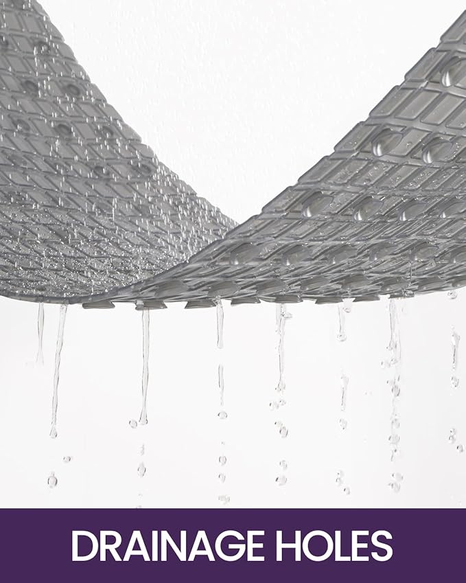 DEXI Bathtub Mat Non Slip, Extra Long 39x16, Suction Cups, Drain Holes, Machine Washable for Tub Shower Floor, Clear Grey