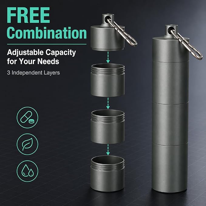3 Packs Portable Keychain Pill Holder Case, EFFIET 3 Compartments Metal Pocket Emergency Pill Container Dispenser Box Outdoor Medicine Bottle Tin for Daily Supplyment (Mixed Color)