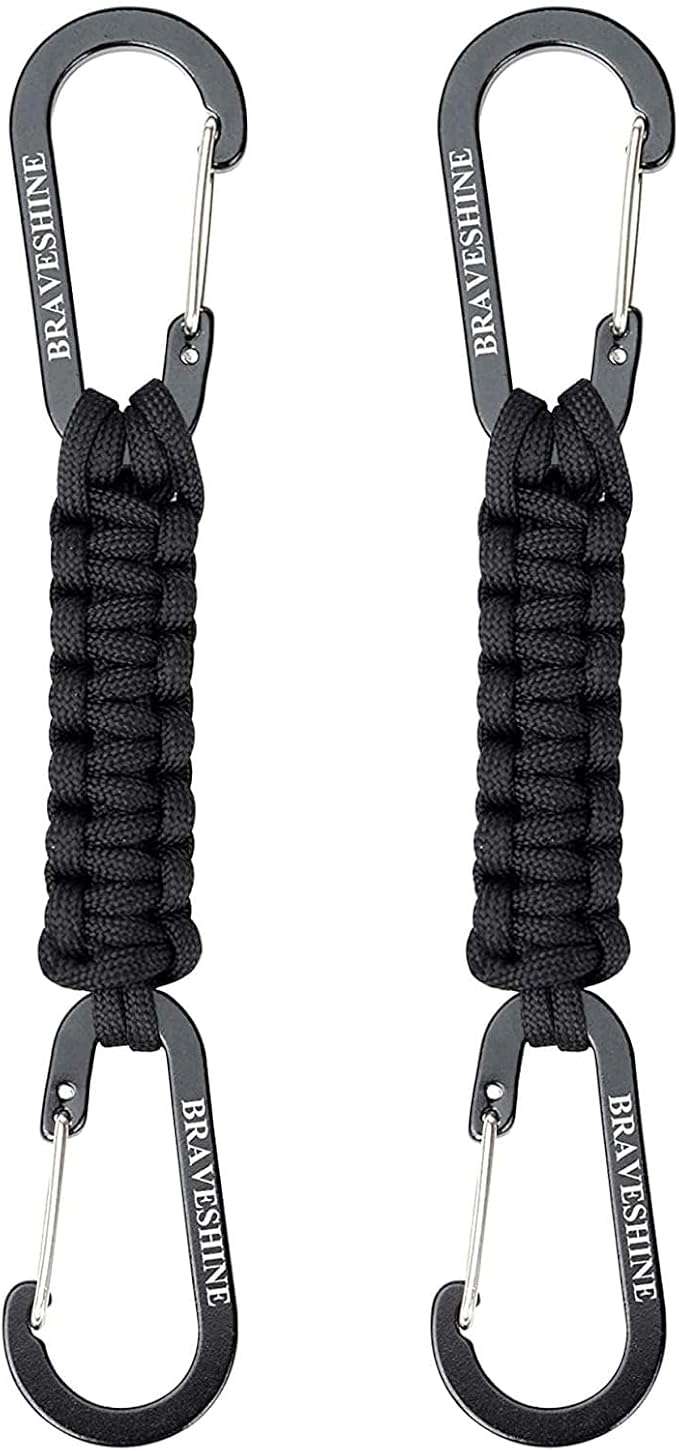 BRAVESHINE Paracord Keychain Carabiner Clip | D Ring Hanger Lanyard Hook | 7.3inch Long | for Stroller, Water Bottle, Key, Backpacks, Men, Women, Luggage, Car Seat Headrest, Fence, Bag Charms