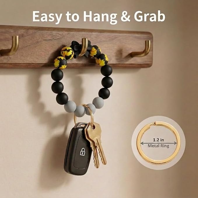 BIHRTC Key Ring Bracelet Car Keychain Holder Wristlet Silicone Women Beaded Bangle Chains