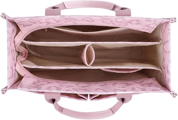 FIORETTO Canvas Tote Bag for Women with Zipper Closure & Individual Compartments for Work College for Teacher & Nurse