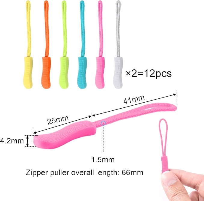 CooBigo 12Pack Zipper Pull Replacement, Golf Bag Zipper Pull Replacement Tab for Backpack, Jackets, Pants, Boots, Coats, Luggage - Light Colors(Universal Extender)