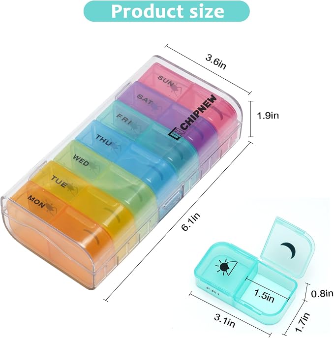 Weekly Pill Organizer 2 Times a Day, AP PM Pill Box，Detachable Pill Case | Food-Grade Material,Travel-Friendly,7 Day Pill Container Medium,Compartment holds up to 6 fish oil or 10 vitamin-Transparent
