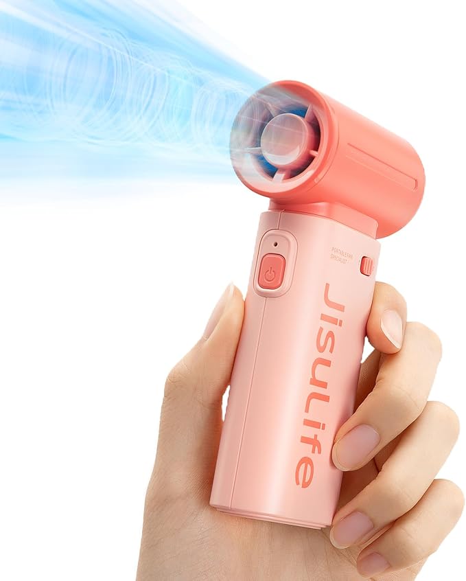 JISULIFE Portable Handheld Fan Life9, Turbo Airflow, Up to 18H Runtime | 5 Speeds, 5000mAh, Mini Pocket Design, Personal Fan for Travel, Concerts, Makeup, Trendy Gifts for Women Men -Pink