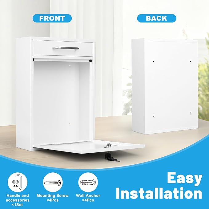 KYODOLED Locking Wall Mount Mailbox for Outside, Drop Box, X-Large, White | Heavy-Duty Steel, Outdoor Mail Box with Key Lock, Large Capacity, Home, Office & Apartment Use, 16.2H × 11.2L × 4.6W In