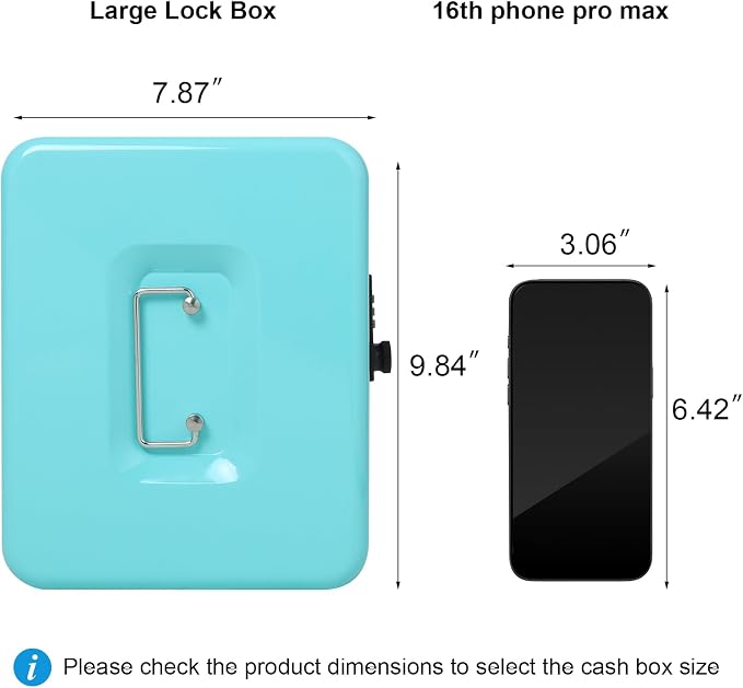 Jssmst Large Cash Box with Combination Lock - Durable Metal Cash Box with Money Tray, light blue (9.84 x 7.87 x 3.46)